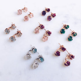 Raw Rose Quartz Dual Stud Earrings in Rose Gold - Crystal Of A Kind