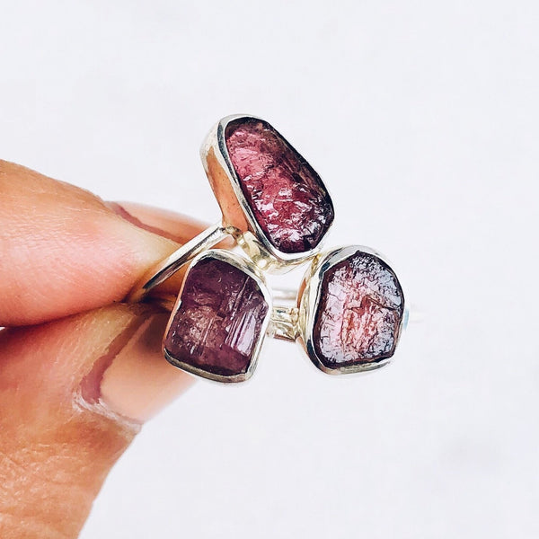 Raw Pink Tourmaline Gemstone Ring in 925 Sterling Silver - Crystal Of A Kind