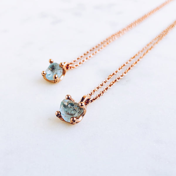 Raw Aquamarine Necklace in Rose Gold - Crystal Of A Kind