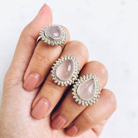 Rose Quartz Solaris Teardrop Ring in 925 Sterling Silver - Crystal Of A Kind