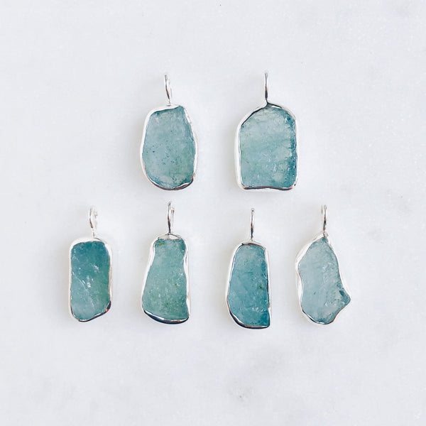 Raw Aquamarine Pendant in 925 Sterling Silver - Crystal Of A Kind