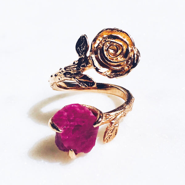 Raw Ruby Twisted Rose Ring in Rose Gold - Crystal Of A Kind