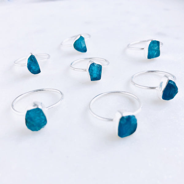 Raw Apatite Gemstone Ring in 925 Sterling Silver - Crystal Of A Kind