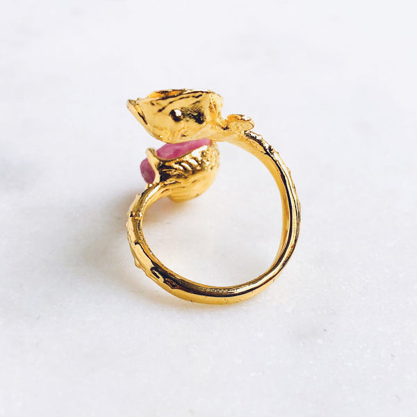 Raw Ruby Twisted Rose Ring in Gold - Crystal Of A Kind