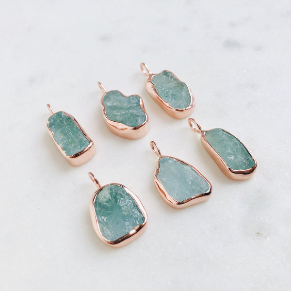 Raw Aquamarine Pendant in 14k Rose Gold Vermeil - Crystal Of A Kind