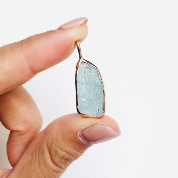 Raw Aquamarine Pendant in 14k Rose Gold Vermeil - Crystal Of A Kind