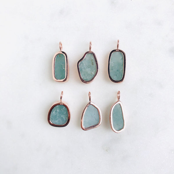 Raw Aquamarine Pendant in 14k Rose Gold Vermeil - Crystal Of A Kind