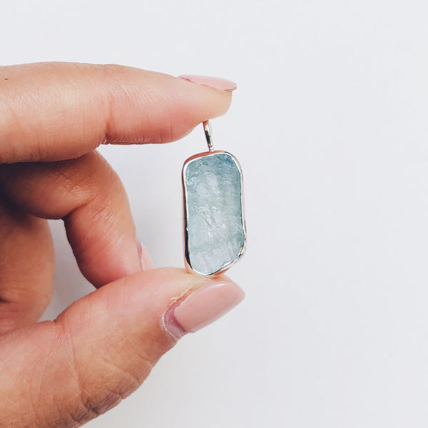 Raw Aquamarine Pendant in 925 Sterling Silver - Crystal Of A Kind