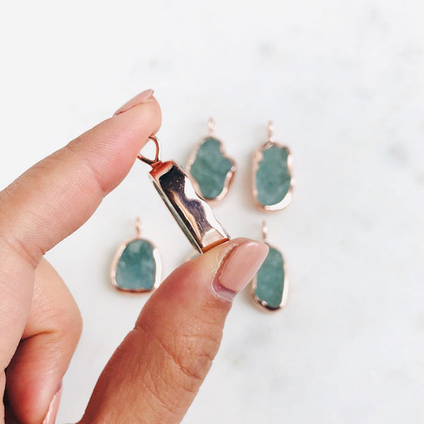 Raw Aquamarine Pendant in 14k Rose Gold Vermeil - Crystal Of A Kind