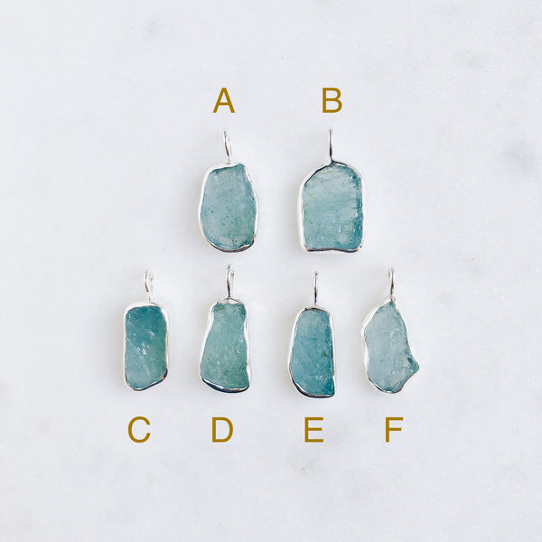 Raw Aquamarine Pendant in 925 Sterling Silver - Crystal Of A Kind