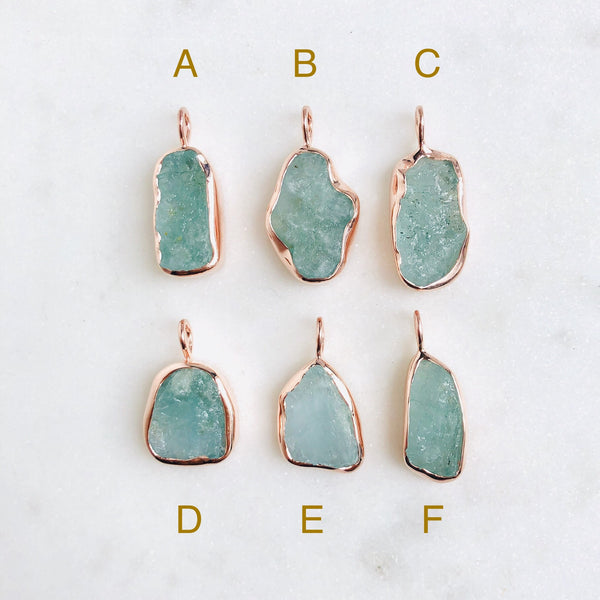 Raw Aquamarine Pendant in 14k Rose Gold Vermeil - Crystal Of A Kind