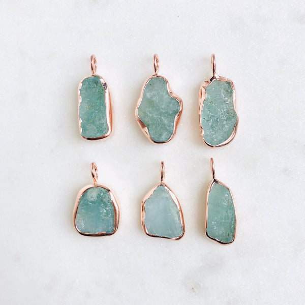Raw Aquamarine Pendant in 14k Rose Gold Vermeil - Crystal Of A Kind