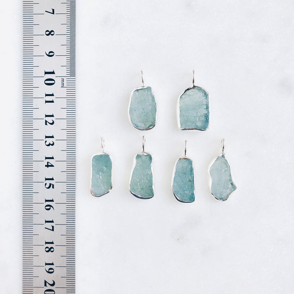 Raw Aquamarine Pendant in 925 Sterling Silver - Crystal Of A Kind