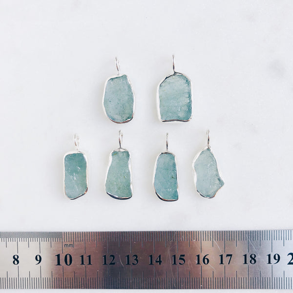 Raw Aquamarine Pendant in 925 Sterling Silver - Crystal Of A Kind