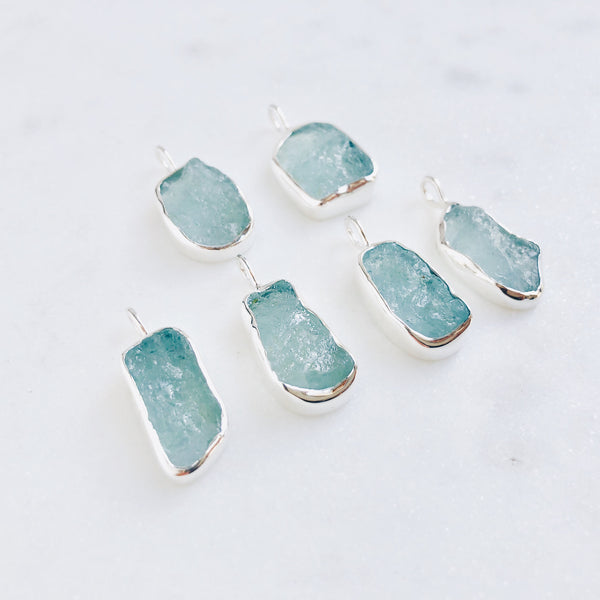 Raw Aquamarine Pendant in 925 Sterling Silver - Crystal Of A Kind