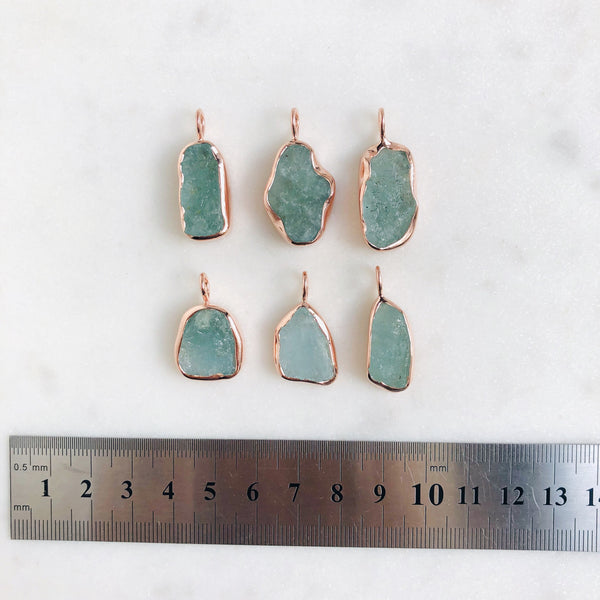 Raw Aquamarine Pendant in 14k Rose Gold Vermeil - Crystal Of A Kind