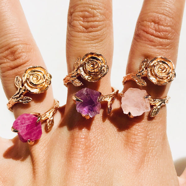 Raw Ruby Twisted Rose Ring in Rose Gold - Crystal Of A Kind