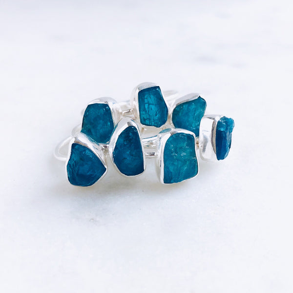 Raw Apatite Gemstone Ring in 925 Sterling Silver - Crystal Of A Kind