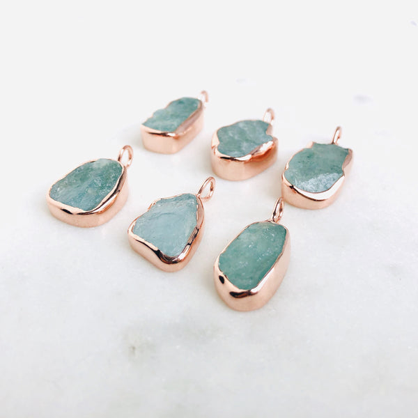 Raw Aquamarine Pendant in 14k Rose Gold Vermeil - Crystal Of A Kind
